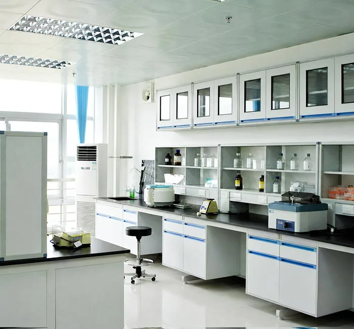 Testing laboratory with workbenches, instruments and storage cabinets